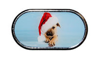 Púzdro so zrkadielkom Vianočný motív - Šteňa s čiapkou cez oko